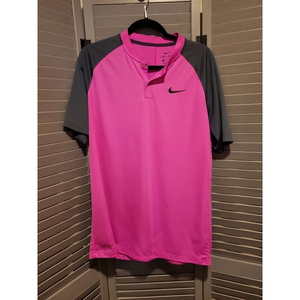 Nike Women's Hot Pink and Grey Dri-Fit Shirt- Size L